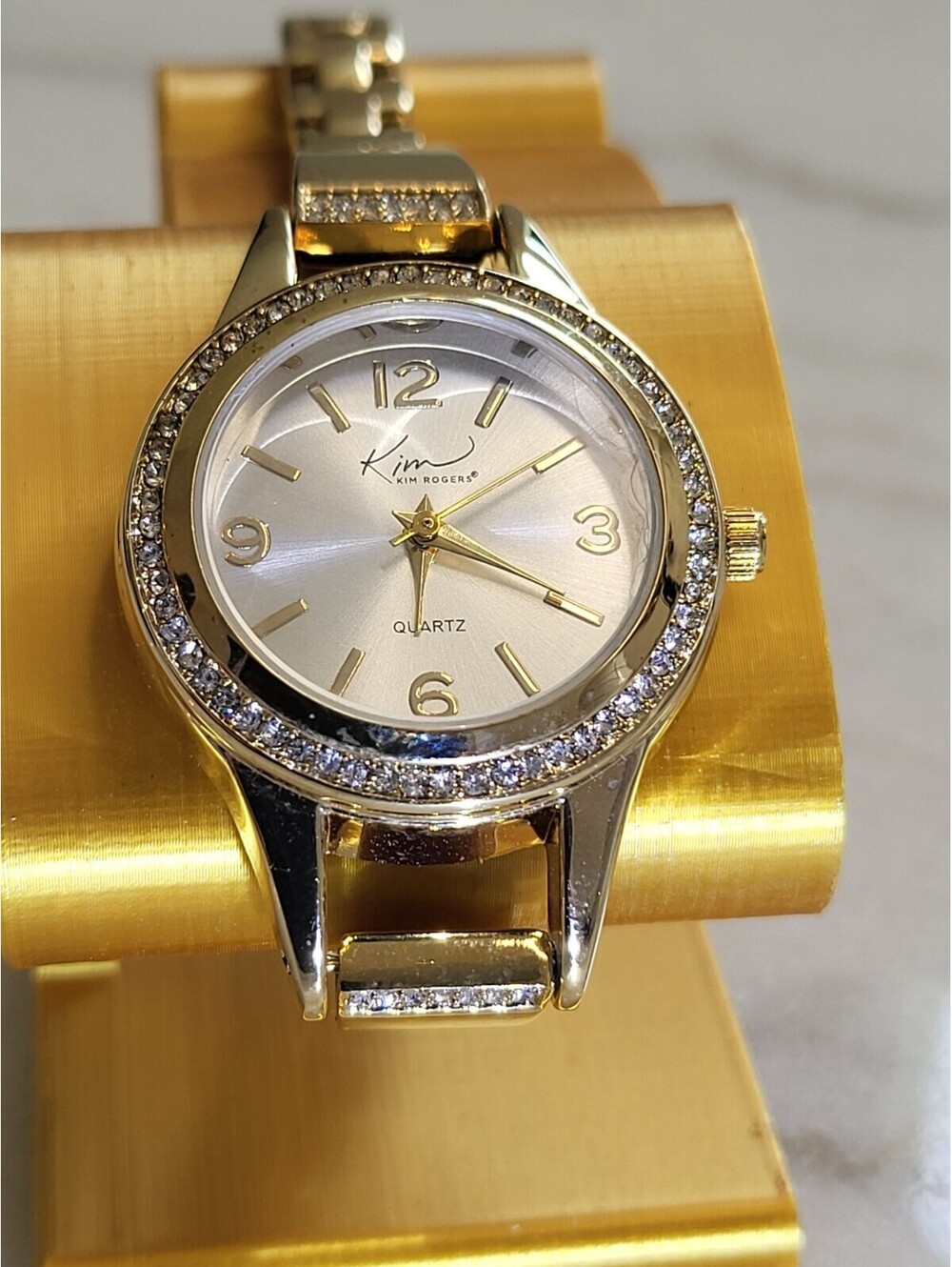 Kim Rogers Womens GoldTone Watch Crystal Bracelet Quartz 7.5" 29m 61667 WorksEUC